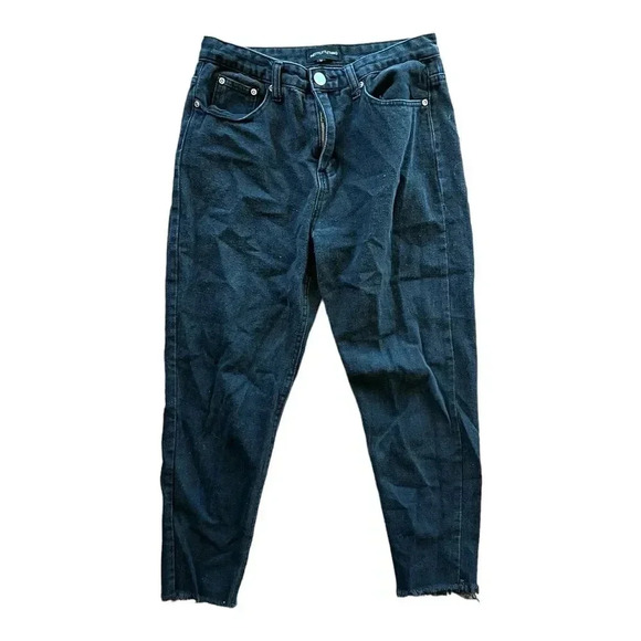 PrettyLittleThing Black Tapered Raw Hem Cropped Jeans 12 - Picture 1 of 4